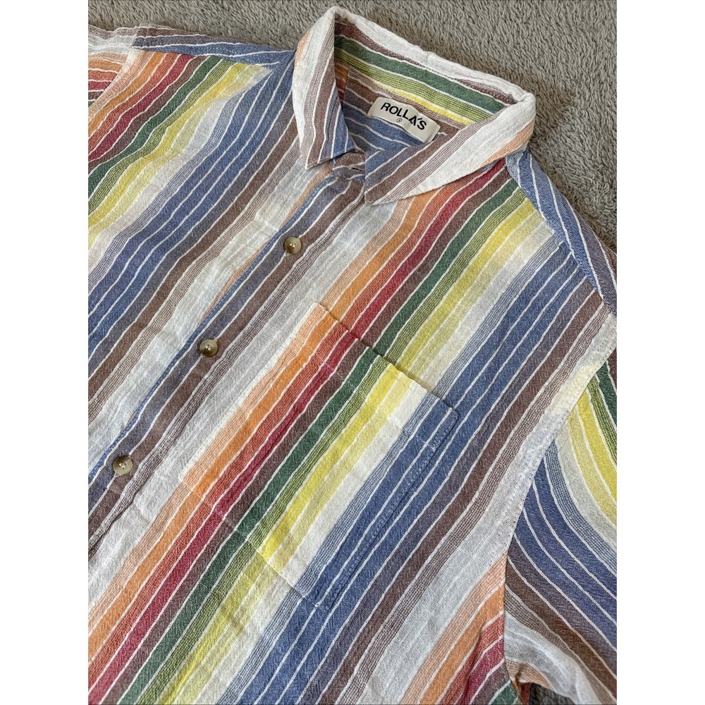Rolla's Mens Small Bon Shroom Striped Button Up Short Sleeve Shirt Pride‎ Preppy